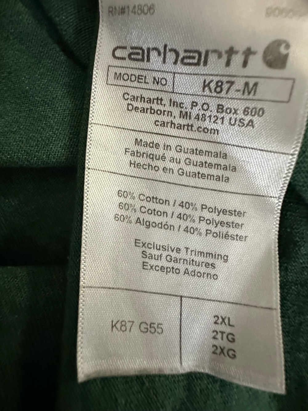 Carhartt Loose Fit 2XL Green Pocket T-Shirt Short Sleeve Workwear Logo Tee - Picture 6 of 6